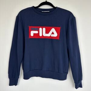 Fila Womens Crewneck Embroidered Logo Long Sleeve Navy Pullover Sweatshirt XS